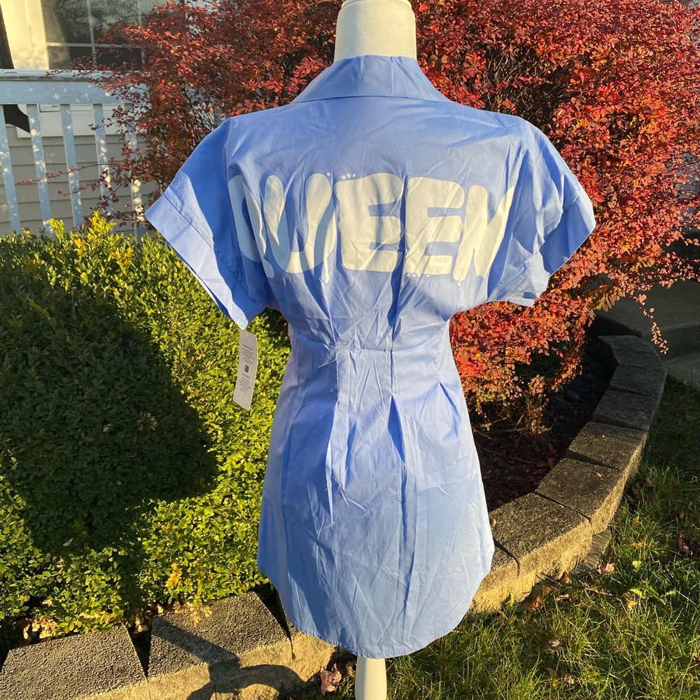 Queen Short Sleeve Oversized Mini Shirt Dress - Picture 7 of 8